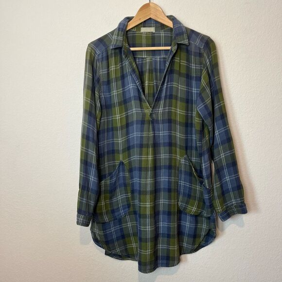 CP Shades Green Blue Plaid Teton Long Sleeve Tunic Top Women's Size Small - Picture 1 of 6